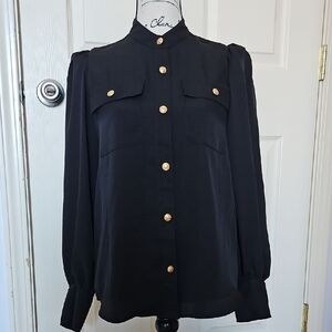 Elegant Black Women's Top with Gold Accents